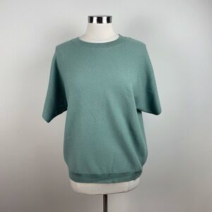 Cyrus Solid Green Ribbed Knit Short Sleeve Blouse Top Women Large Casual